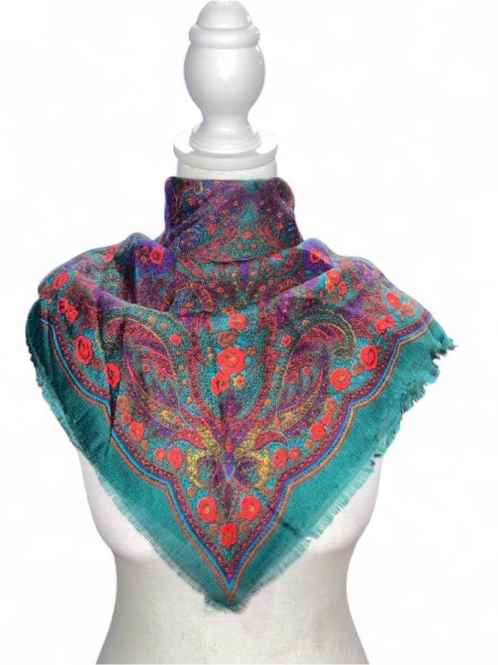 Teal Floral Paisley Square Scarf - Women's Accessory